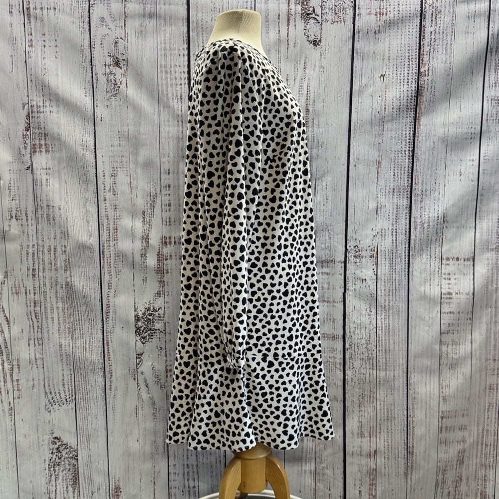 LOFT White with Black Hearts Long Sleeve Flounce Dress Size Large - Picture 5 of 10